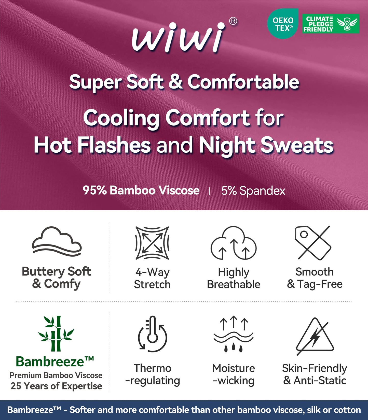 WiWi Women's Bamboo Pajama Sets Long Sleeves Top with Pants Loungewear Set