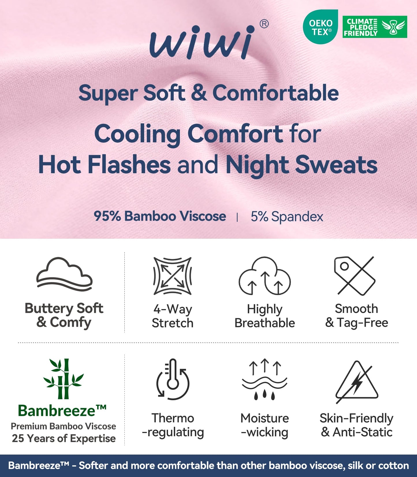 WiWi Bamboo Pajamas for Women Soft 3/4 Sleeve Sleepwear Casual Pj Set