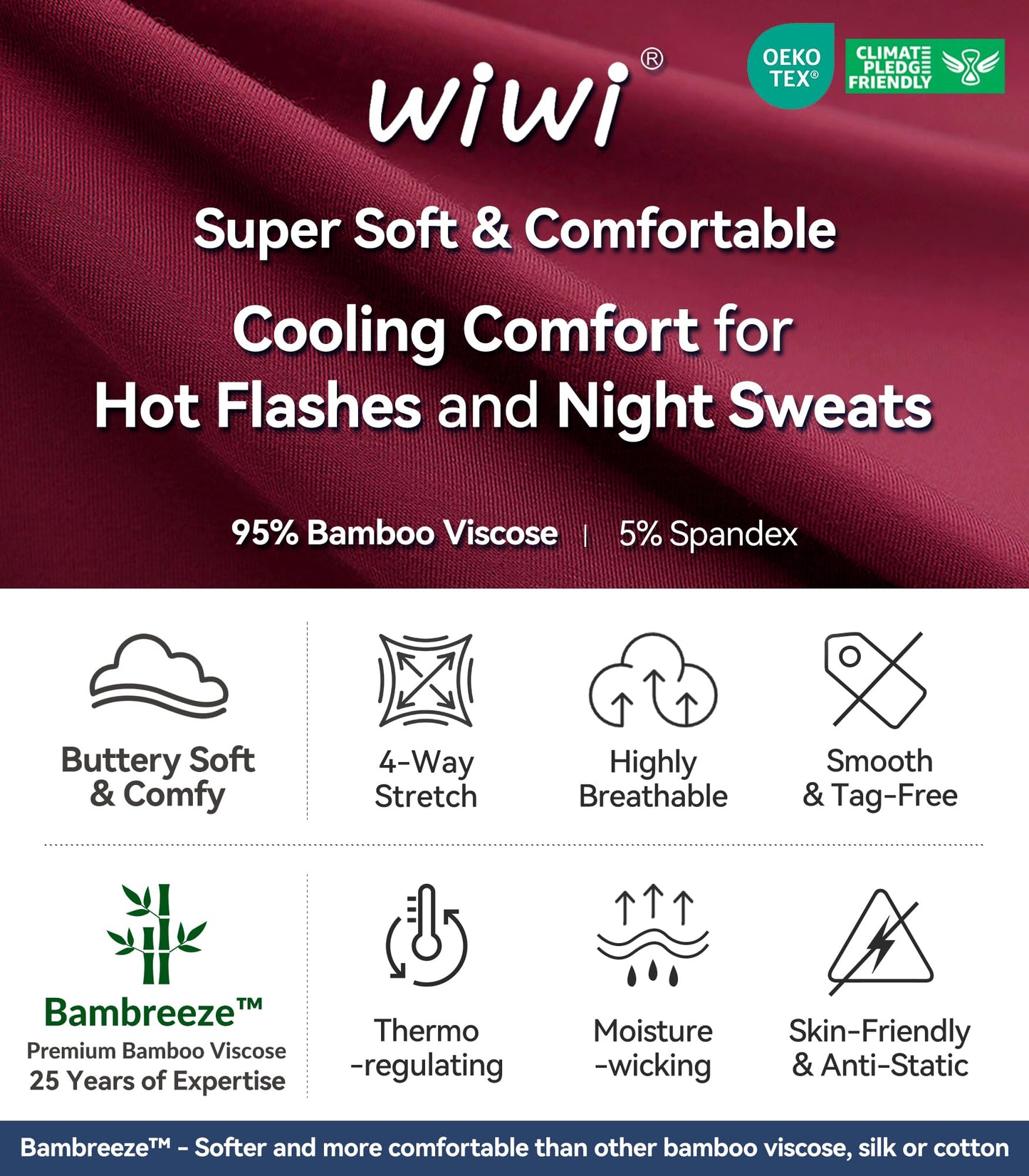 WiWi Women's Bamboo Pajama Sets Long Sleeves Top with Pants Loungewear Set
