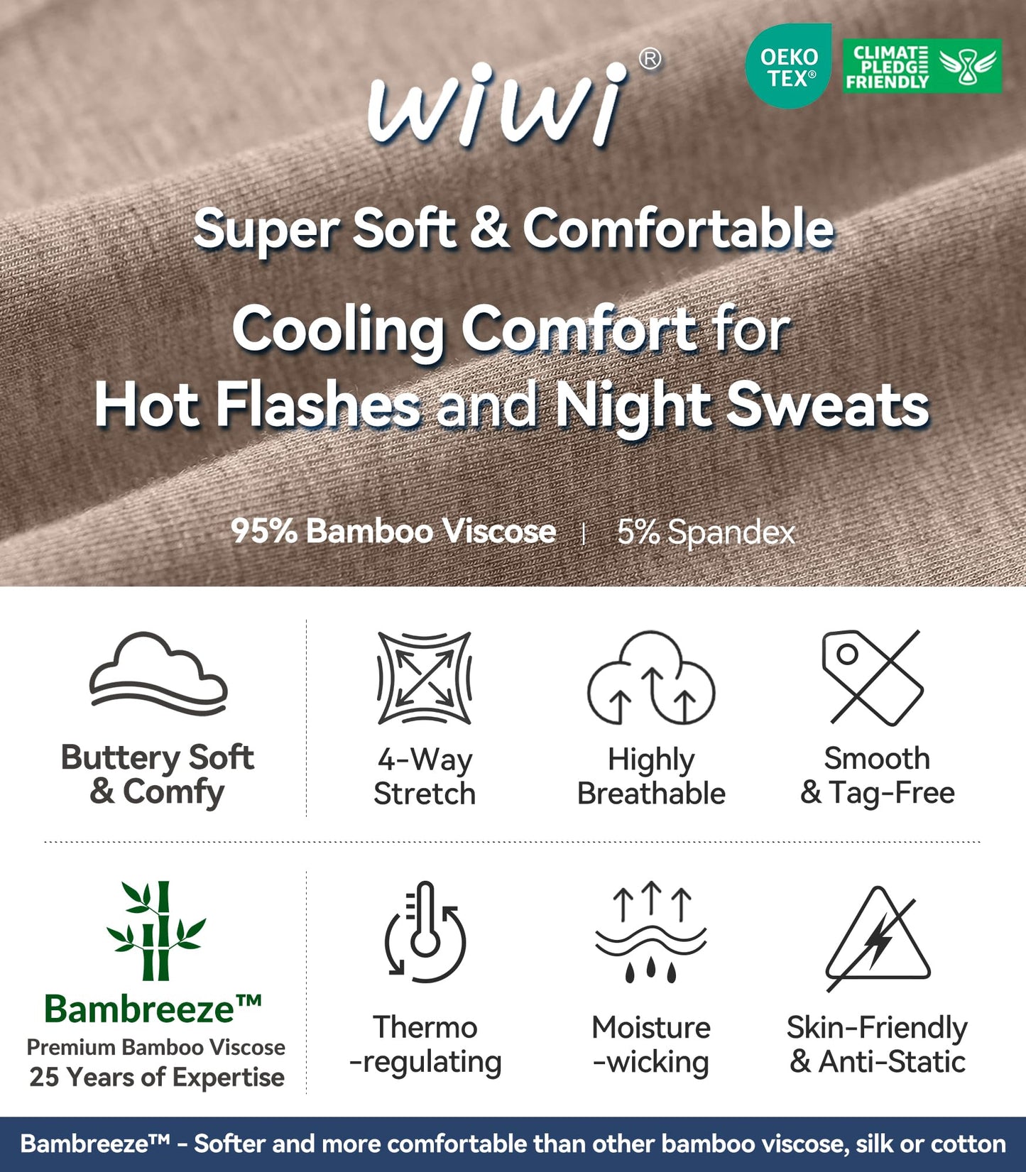 WiWi Bamboo Pajamas for Women Soft 3/4 Sleeve Sleepwear Casual Pj Set