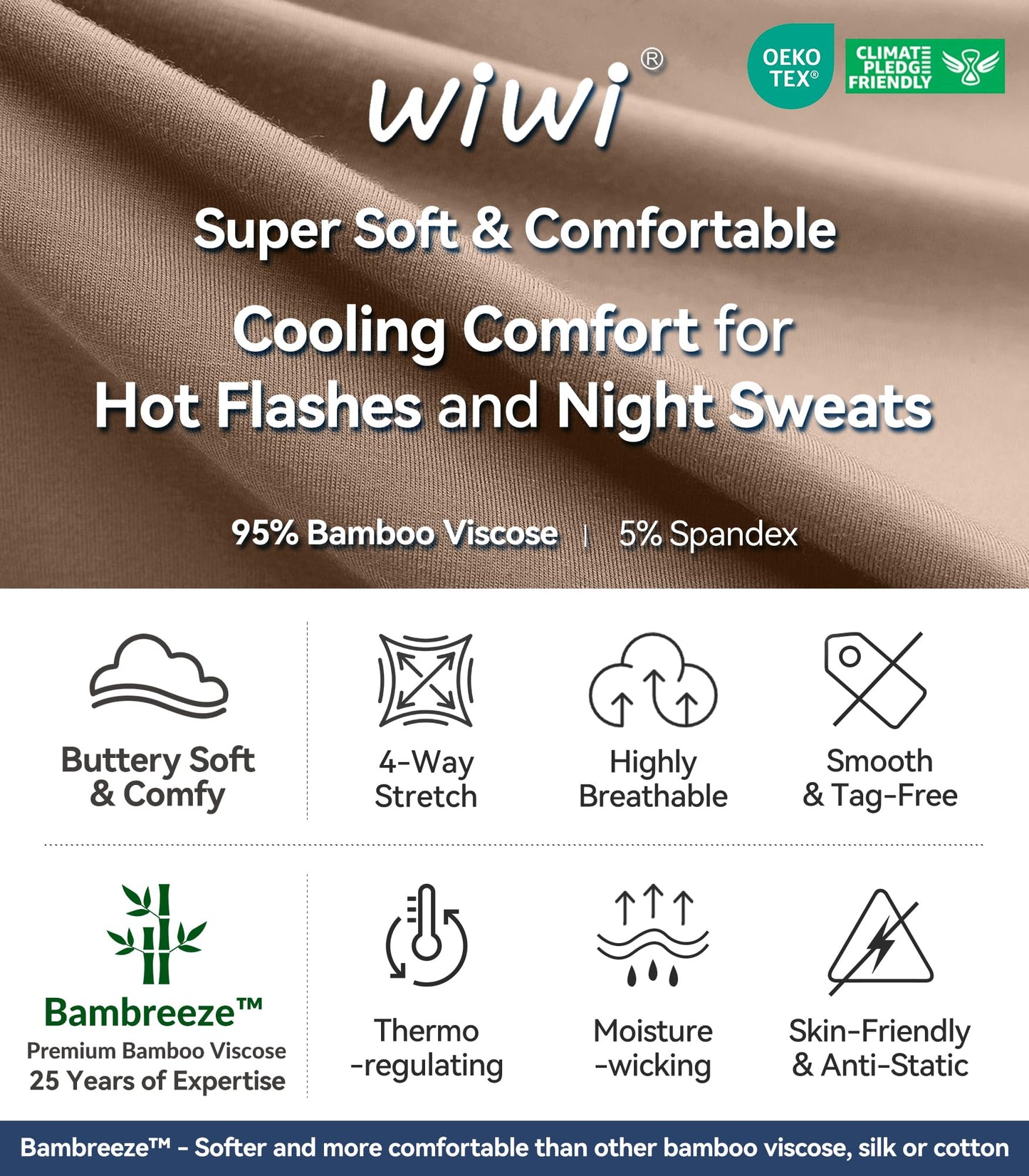 WiWi Women's Bamboo Pajama Sets Long Sleeves Top with Pants Loungewear Set