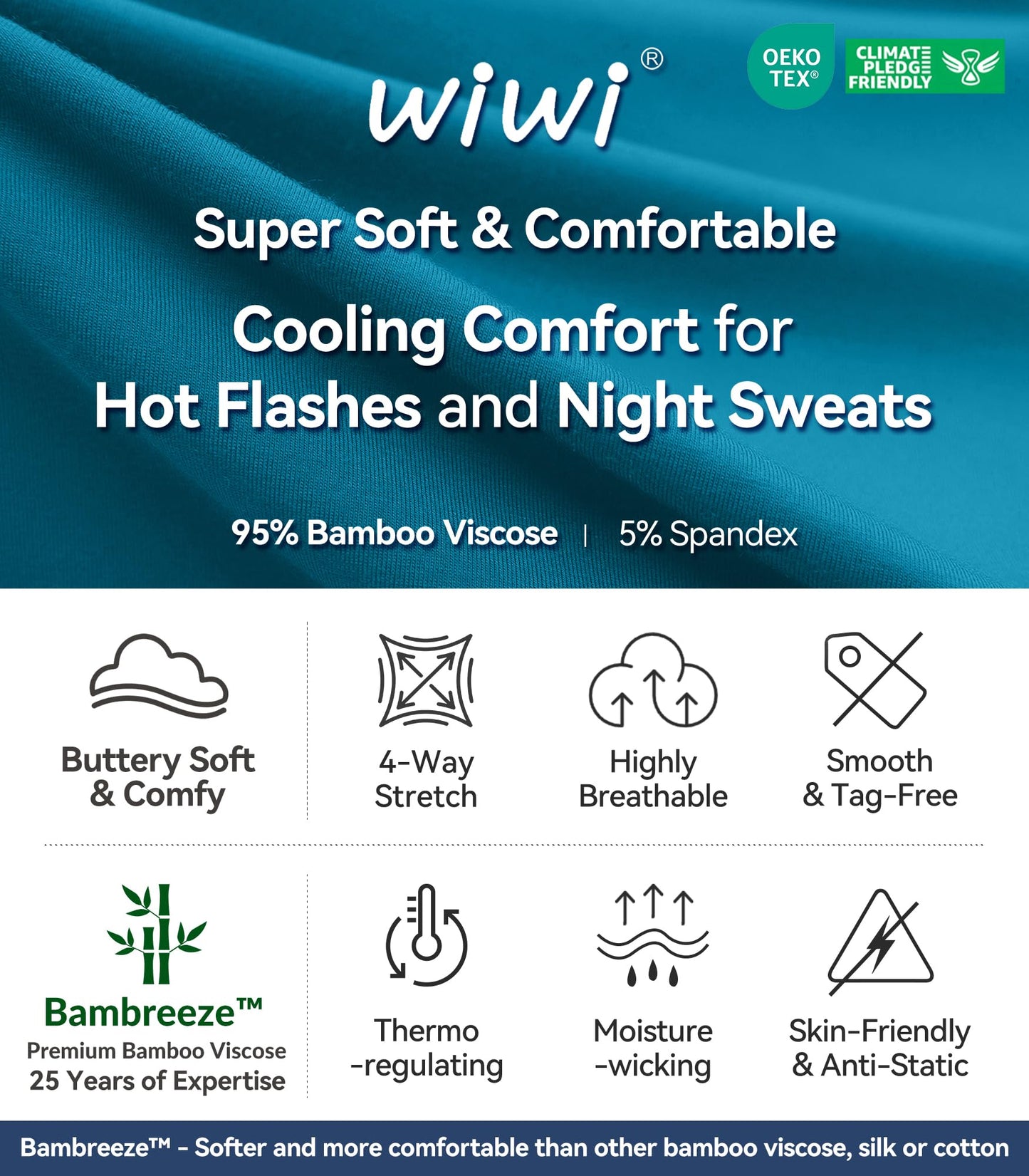 WiWi Women's Bamboo Pajama Sets Long Sleeves Top with Pants Loungewear Set