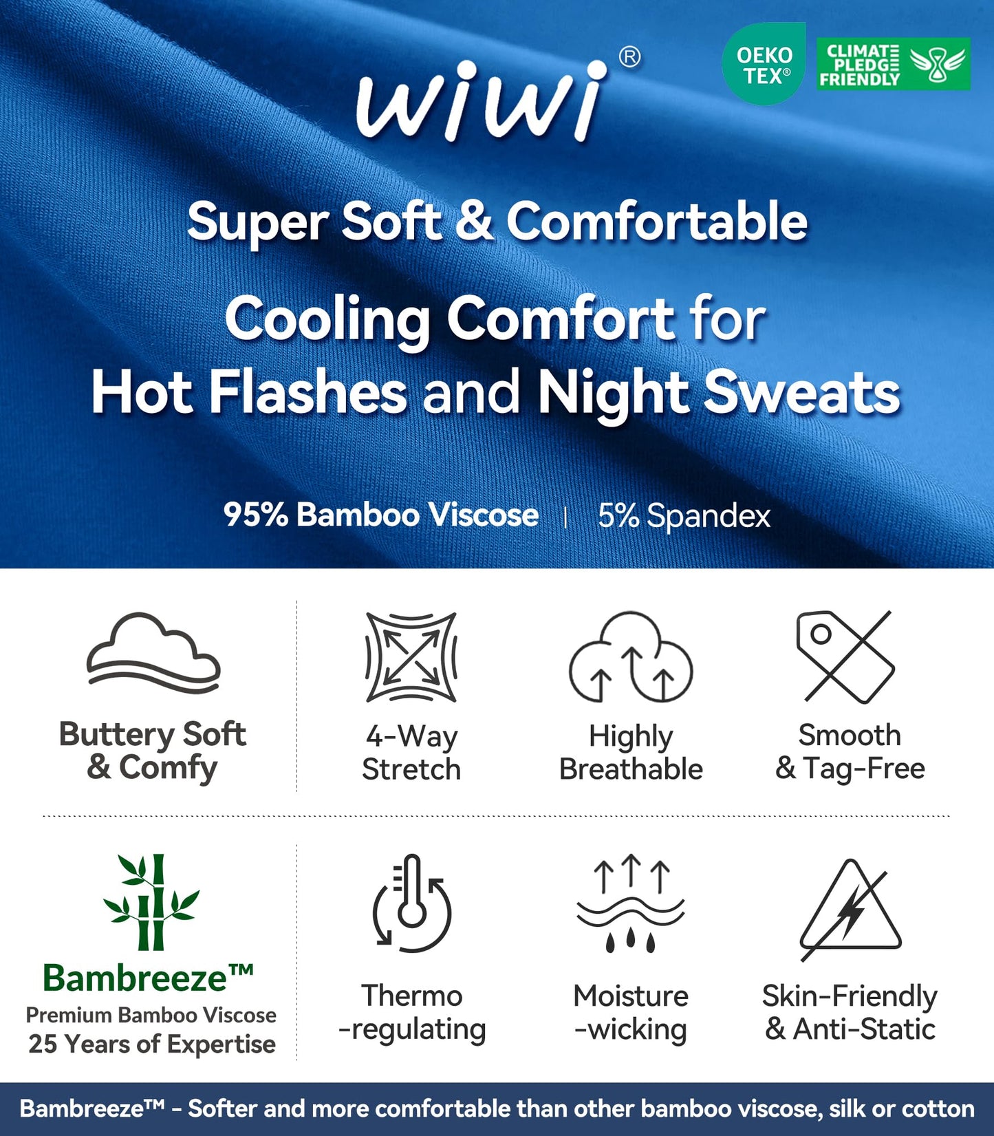 WiWi Women's Bamboo Pajama Sets Long Sleeves Top with Pants Loungewear Set