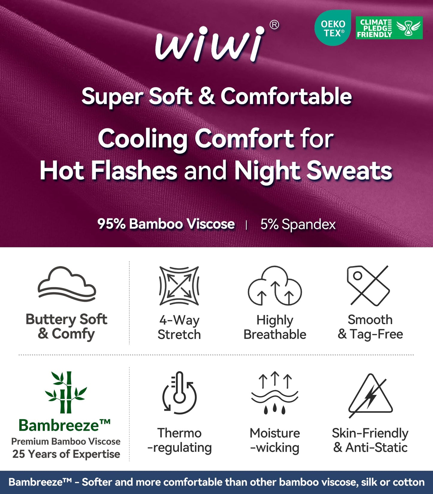 WiWi Bamboo Pajamas for Women Soft 3/4 Sleeve Sleepwear Casual Pj Set