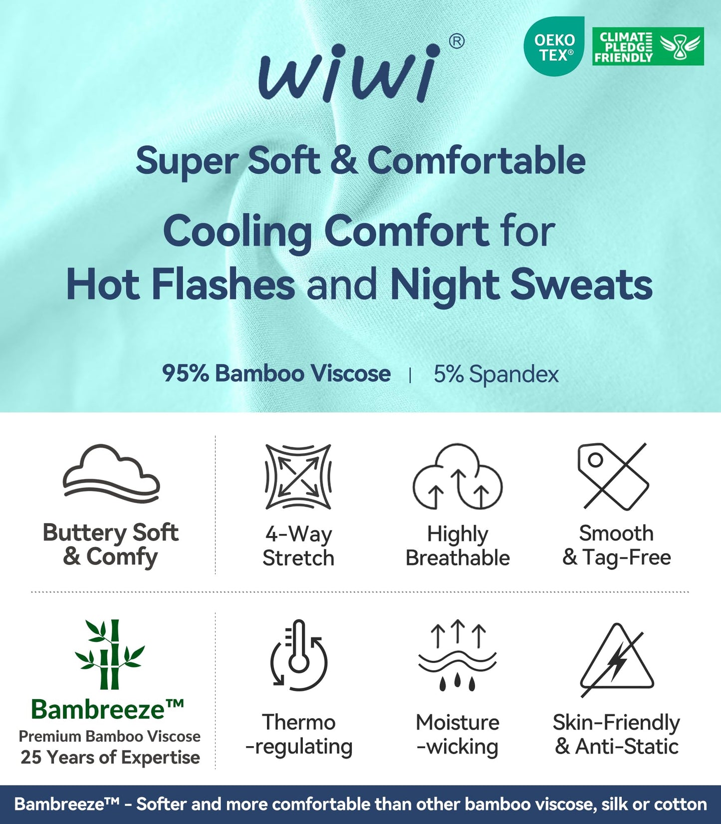 WiWi Bamboo Pajamas for Women Soft 3/4 Sleeve Sleepwear Casual Pj Set