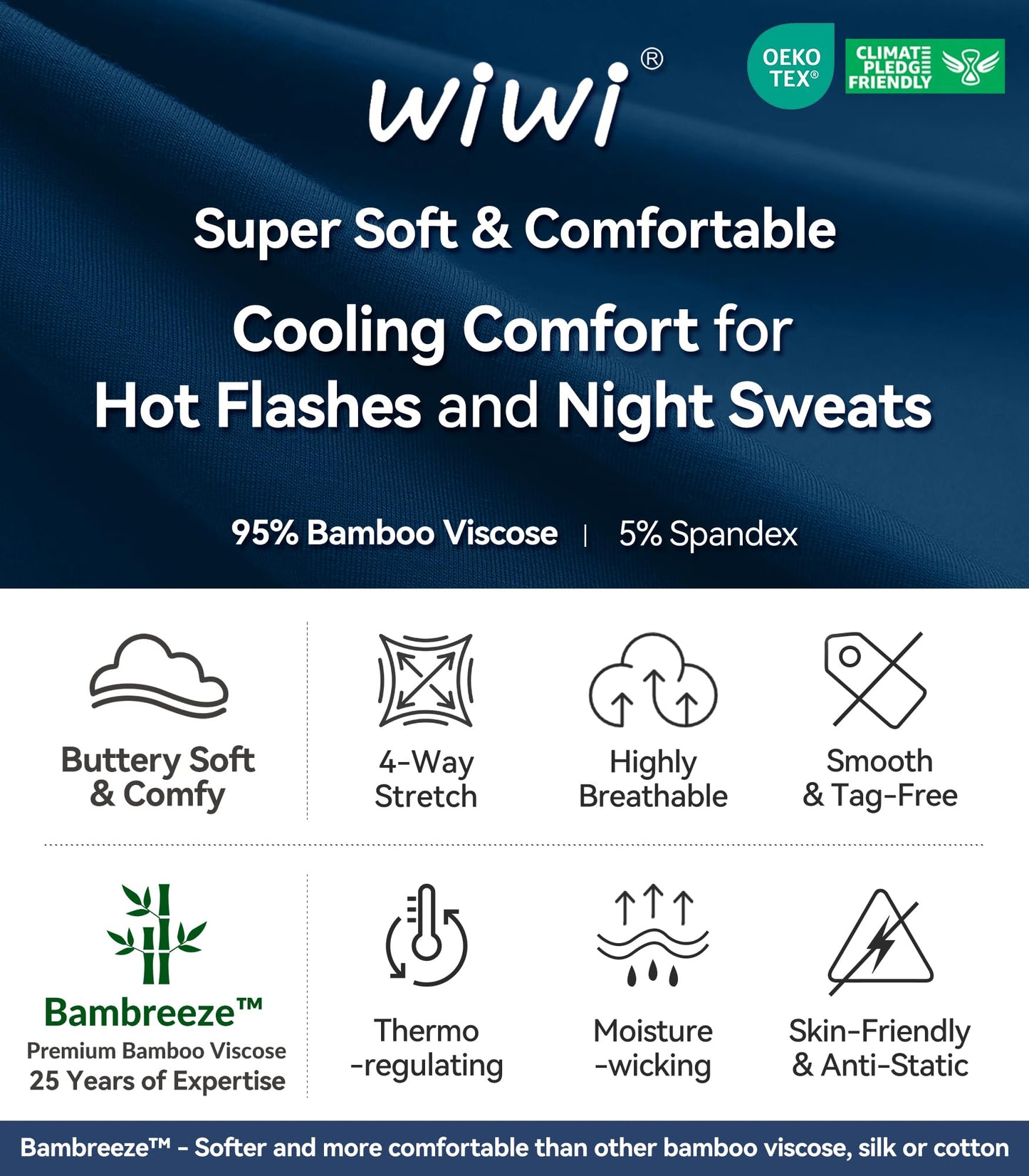 WiWi Bamboo Pajamas for Women Soft 3/4 Sleeve Sleepwear Casual Pj Set