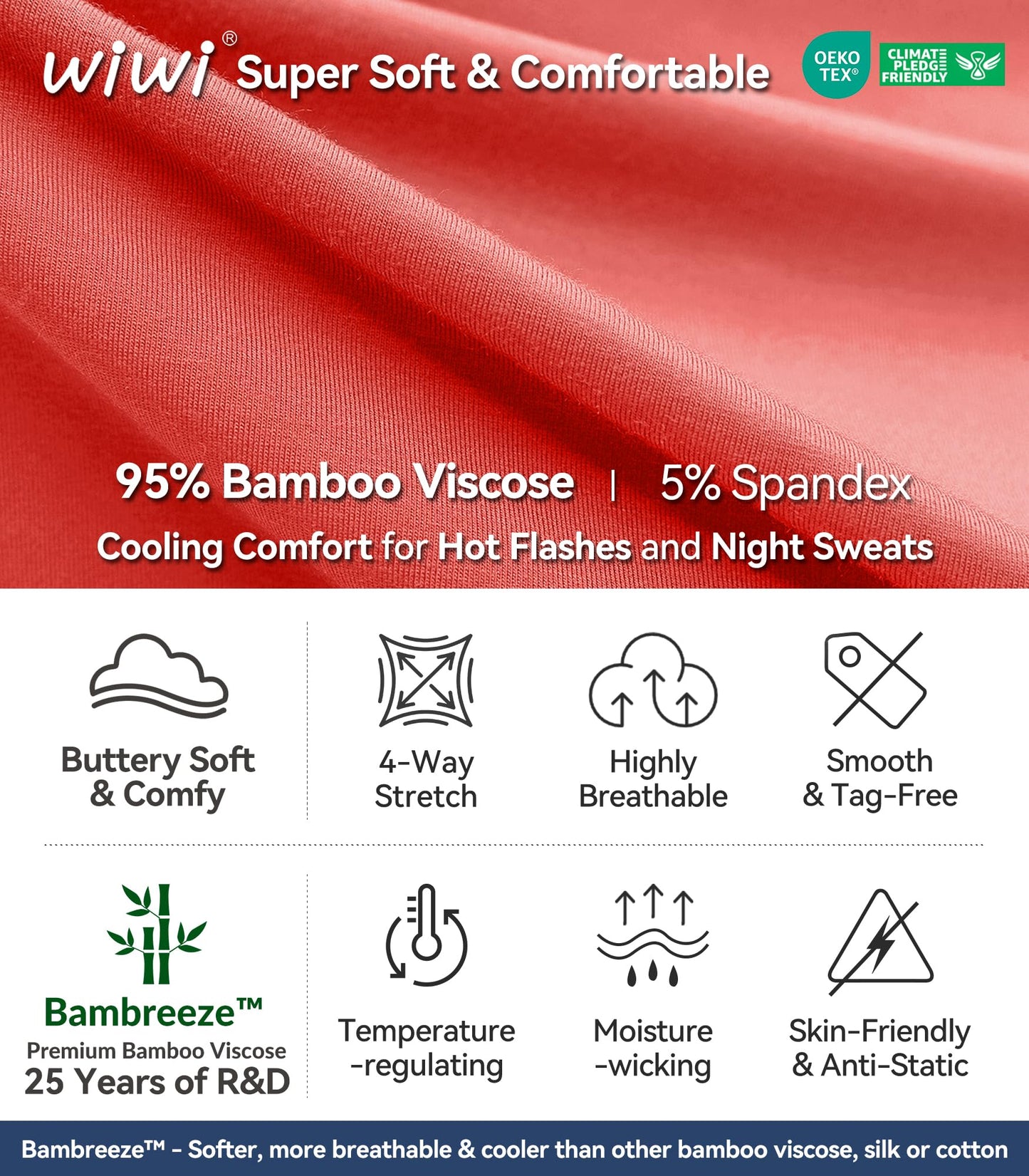 WiWi Women's Bamboo Pajama Sets Soft Loose Comfy Top with Pants