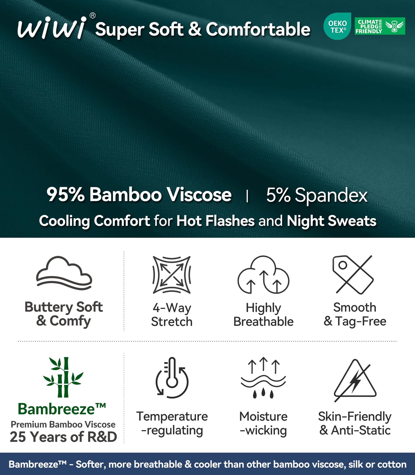WiWi Women's Bamboo Pajama Sets Soft Loose Comfy Top with Pants
