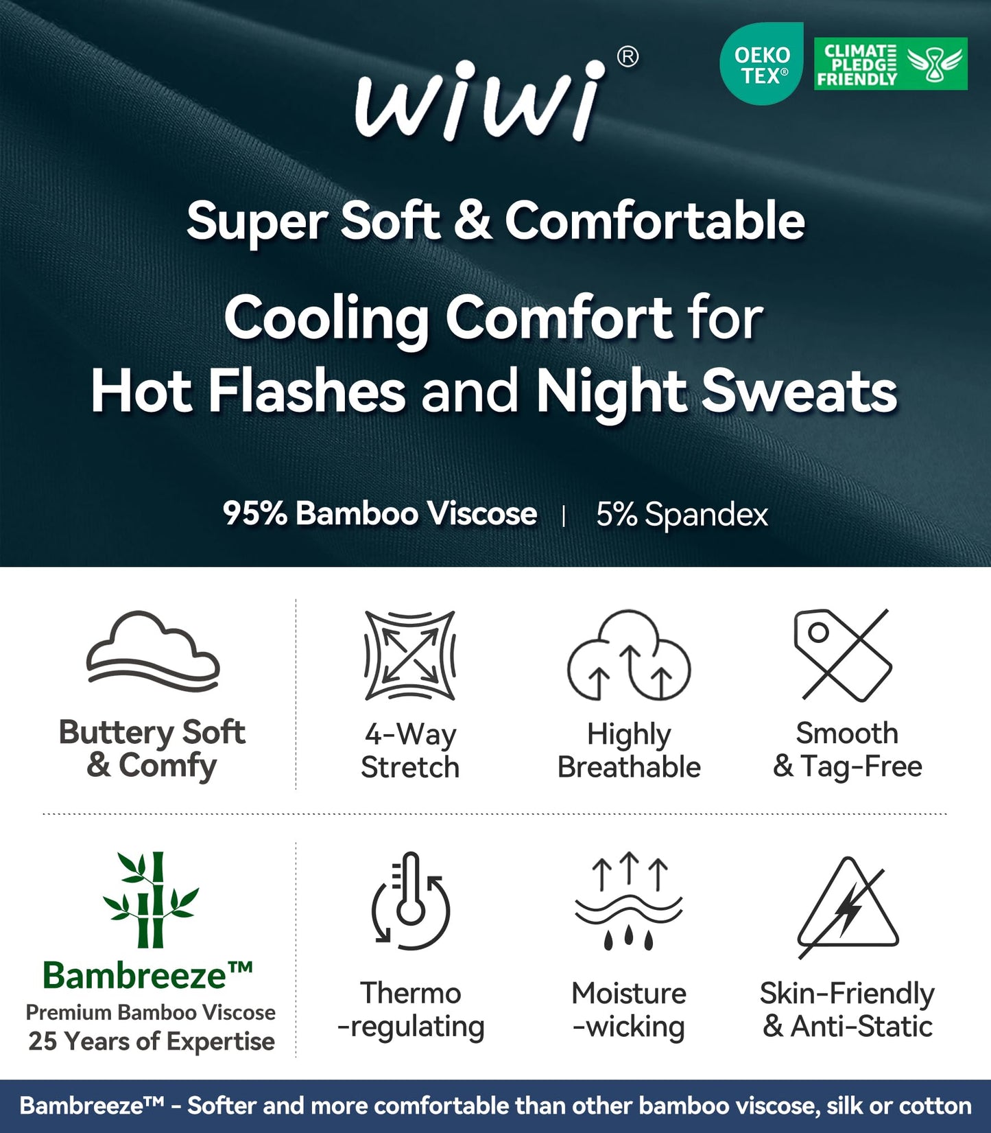 WiWi Bamboo Pajamas for Women Soft 3/4 Sleeve Sleepwear Casual Pj Set