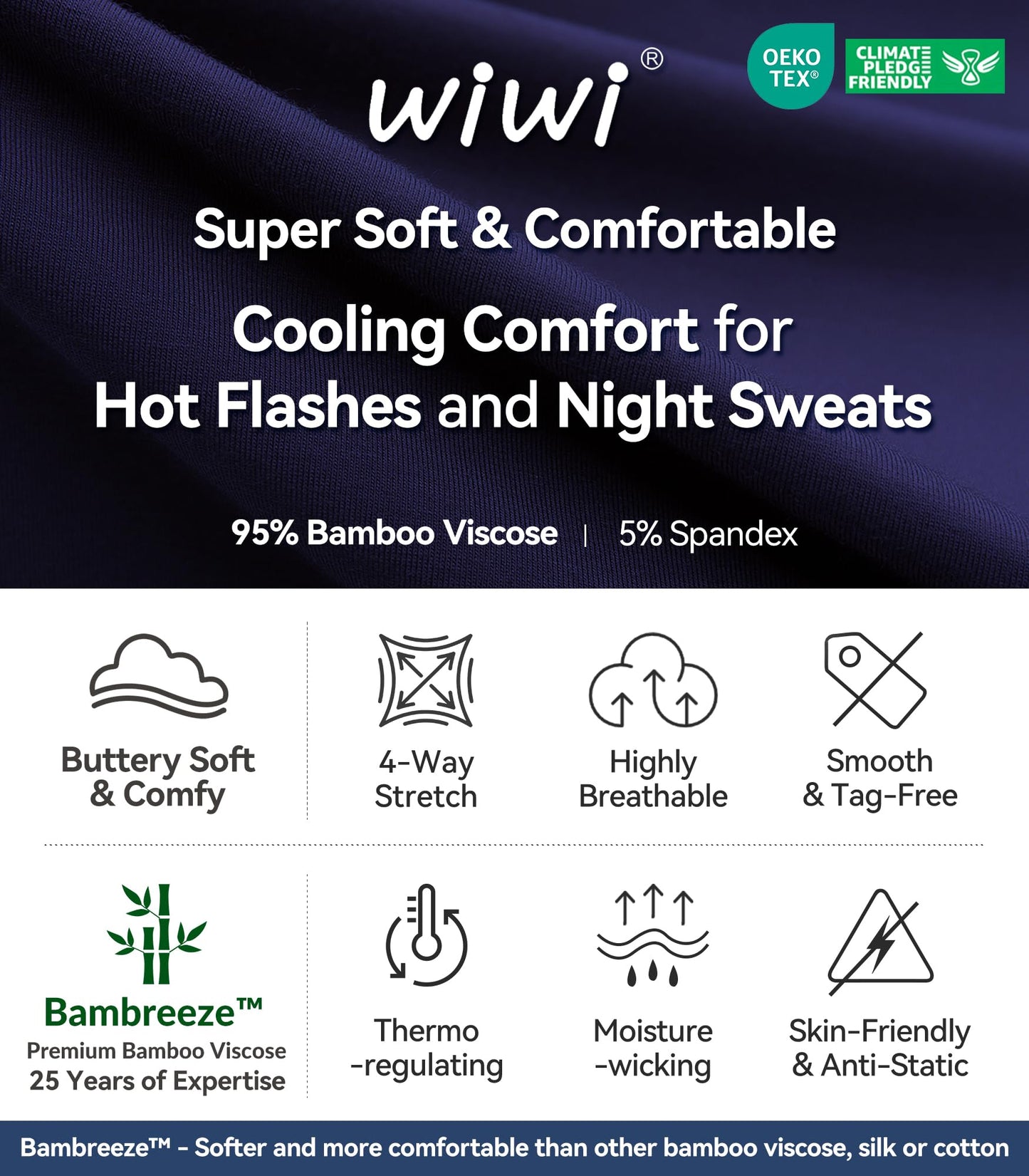 WiWi Women's Bamboo Pajama Sets Long Sleeves Top with Pants Loungewear Set