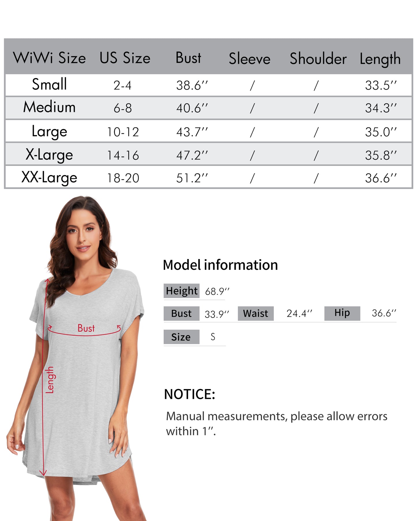 WiWi Women's Bamboo Short Sleeve Nightgown