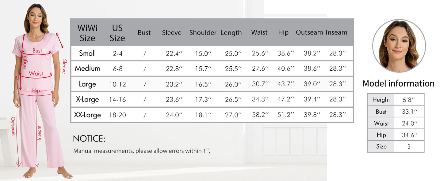 WiWi Soft Pajama Set for Women Short Sleeve