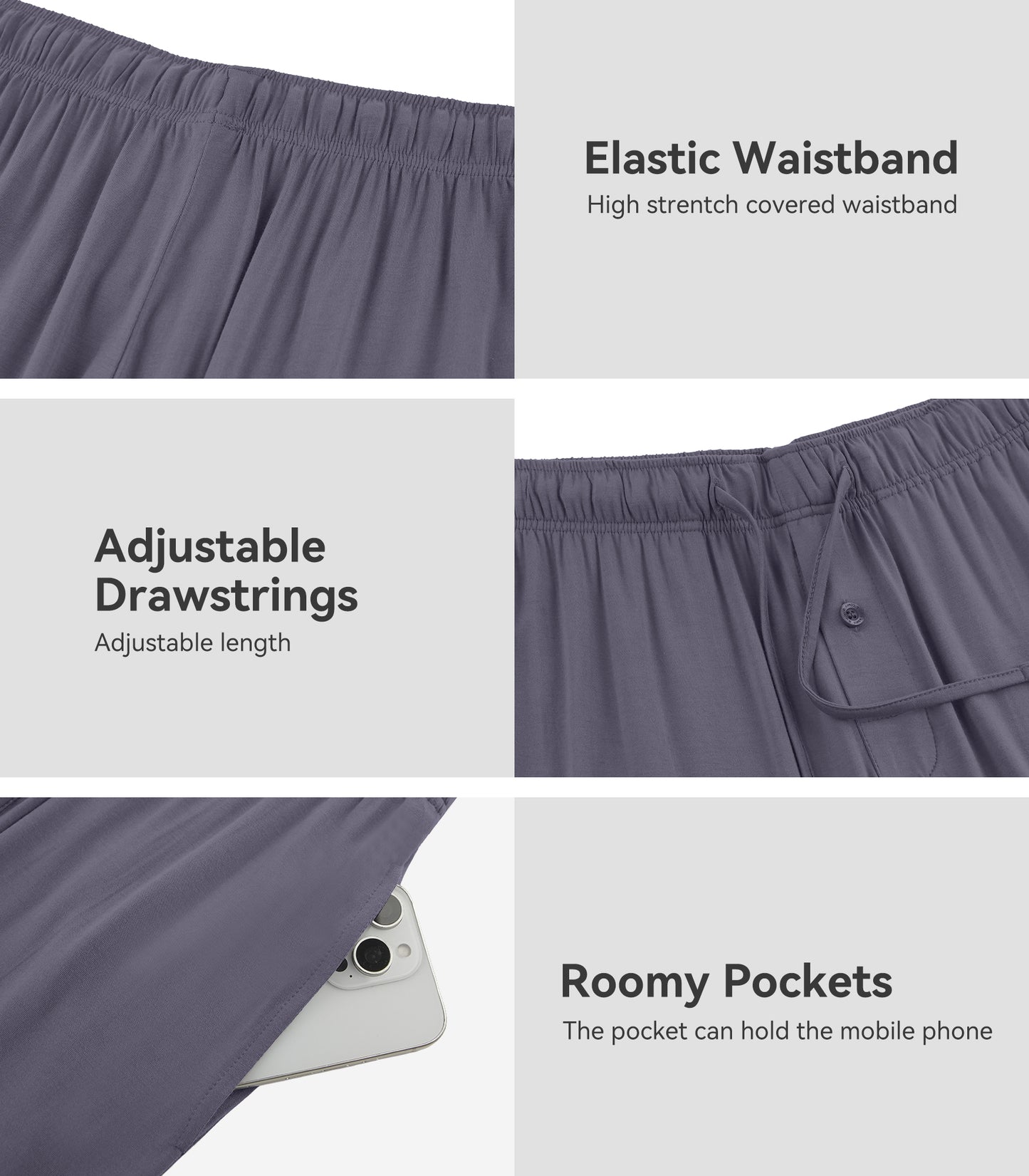 WiWi Men's Bamboo Pajama Pants Soft Bottoms Casual Sleep Lounge Pant