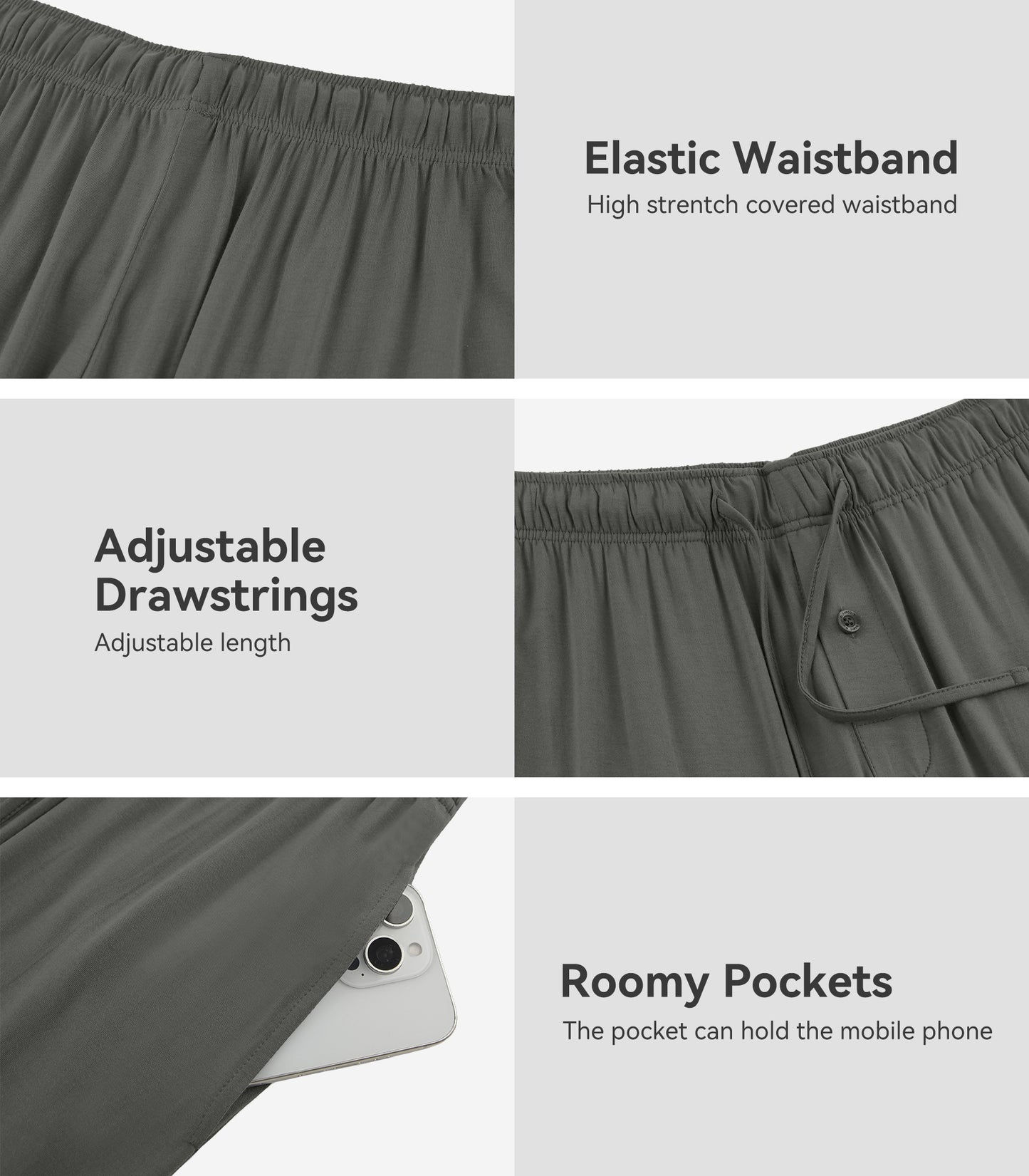 WiWi Men's Bamboo Pajama Pants Soft Bottoms Casual Sleep Lounge Pant
