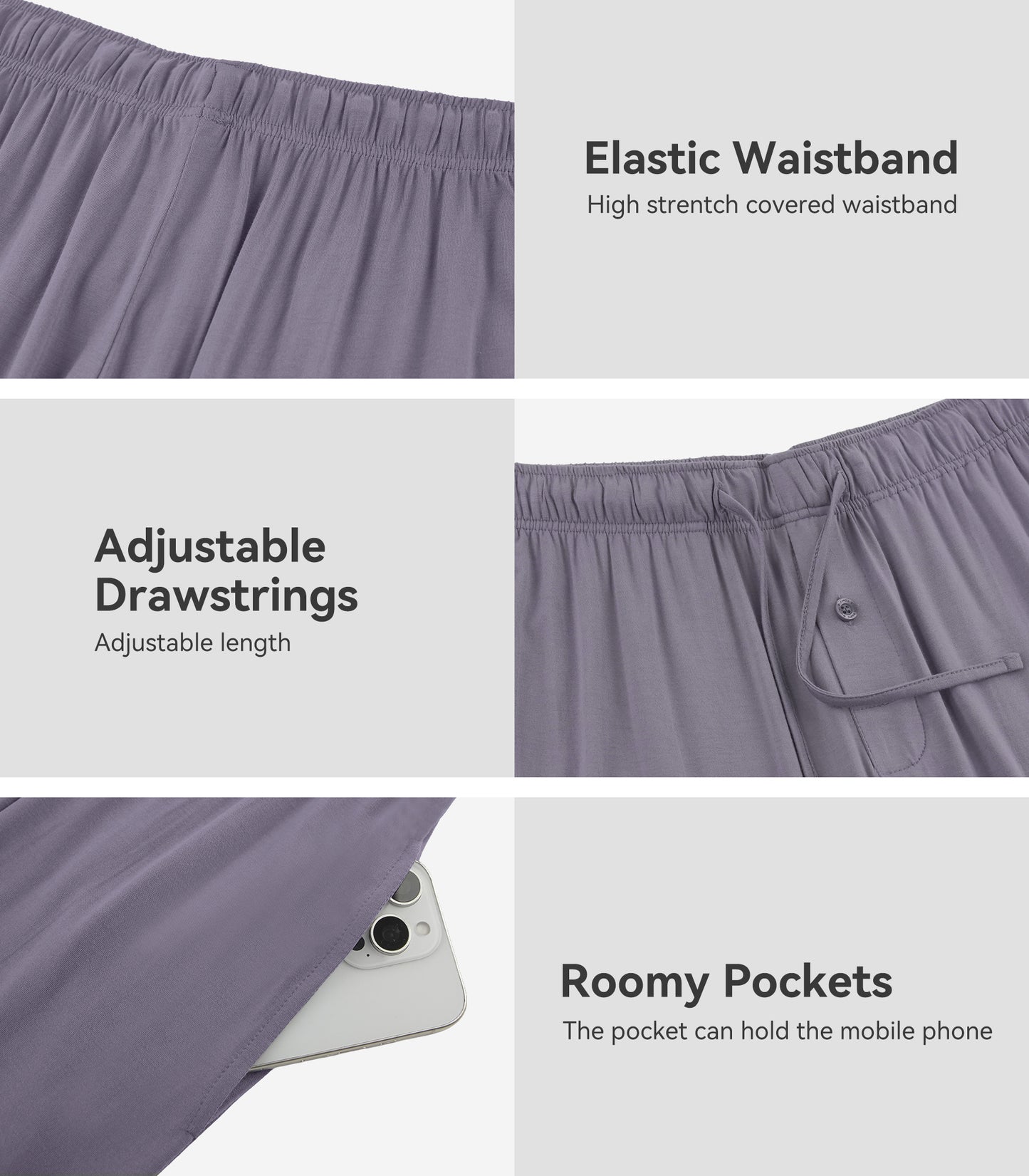 WiWi Men's Bamboo Pajama Pants Soft Bottoms Casual Sleep Lounge Pant
