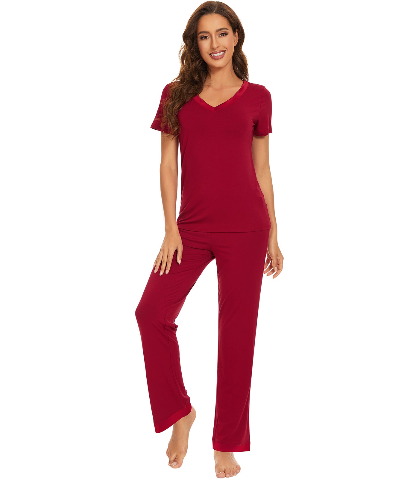 WiWi Womens Soft V-Neck Bamboo Pajama Sets