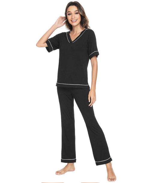 WiWi Women's Soft Short Sleeve Bamboo Pajamas Set