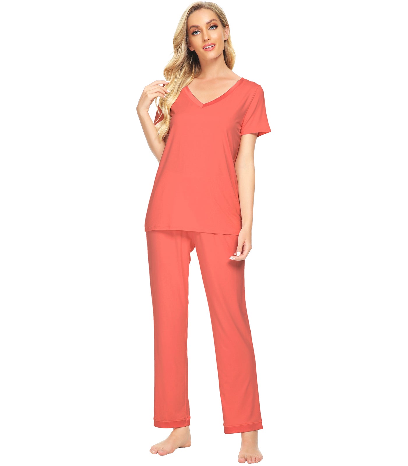 WiWi Womens Soft V-Neck Bamboo Pajama Sets