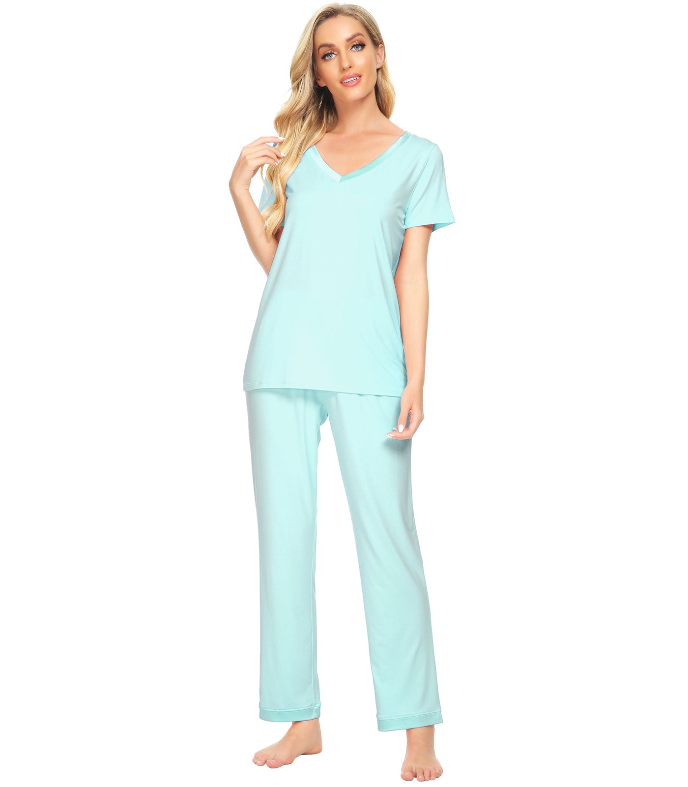 WiWi Womens Soft V-Neck Bamboo Pajama Sets