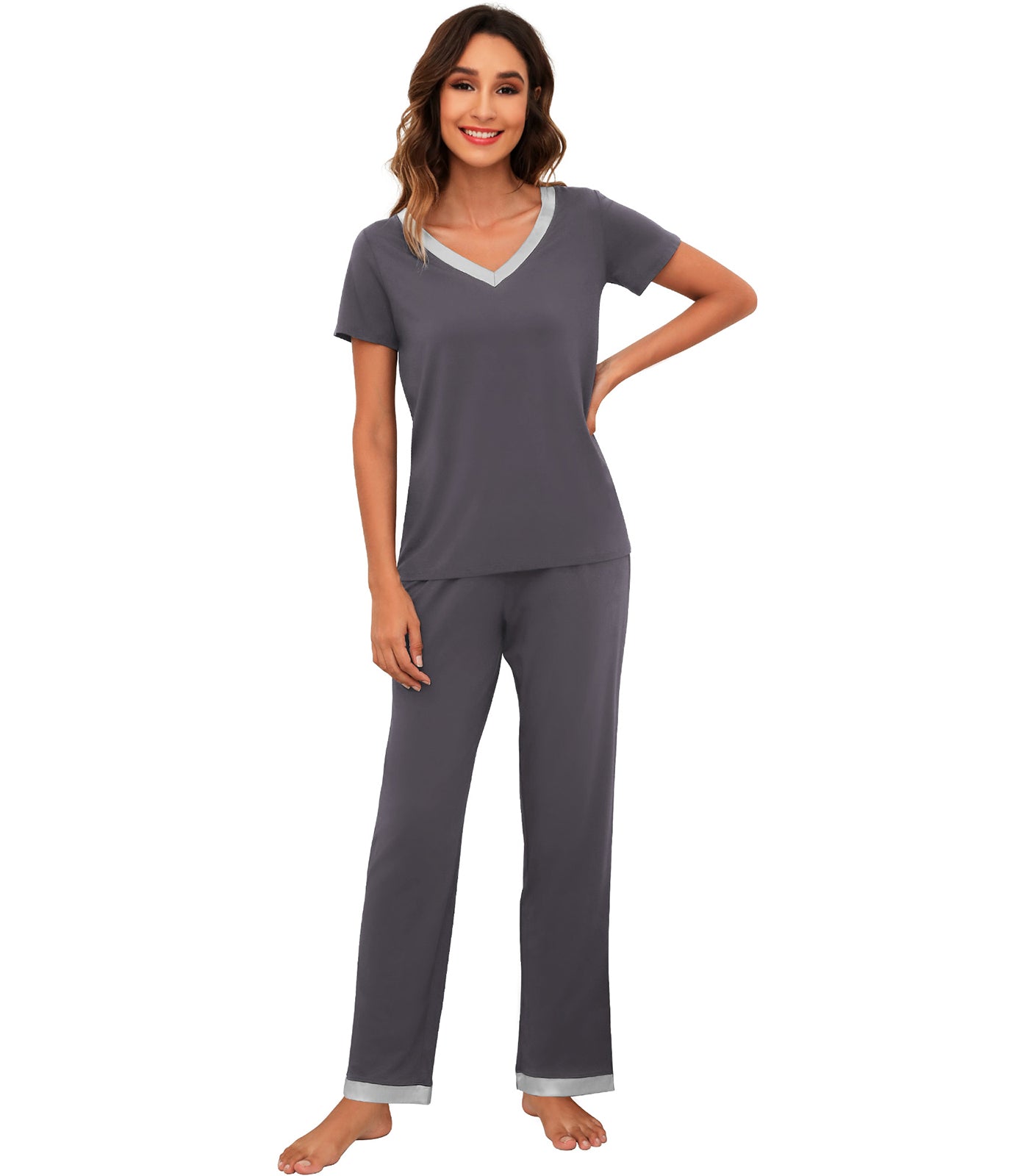 WiWi Womens Soft V-Neck Bamboo Pajama Sets