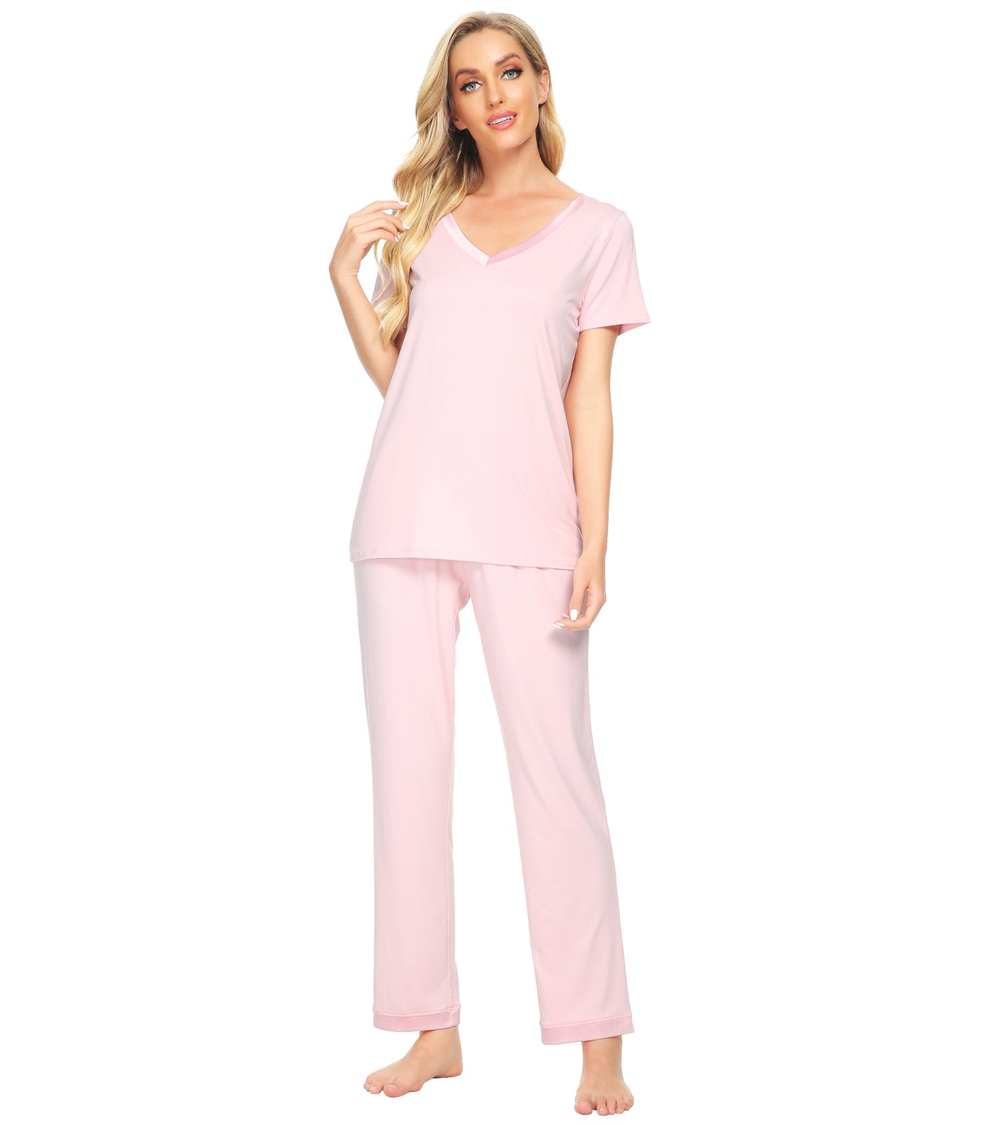 WiWi Womens Soft V-Neck Bamboo Pajama Sets