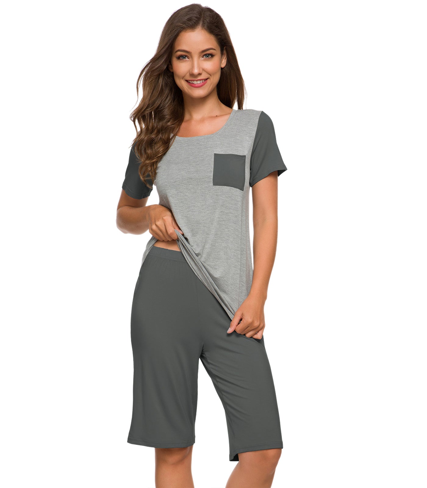WiWi Bamboo Pajamas for Women Soft Pajama Sets Short Sleeves Top