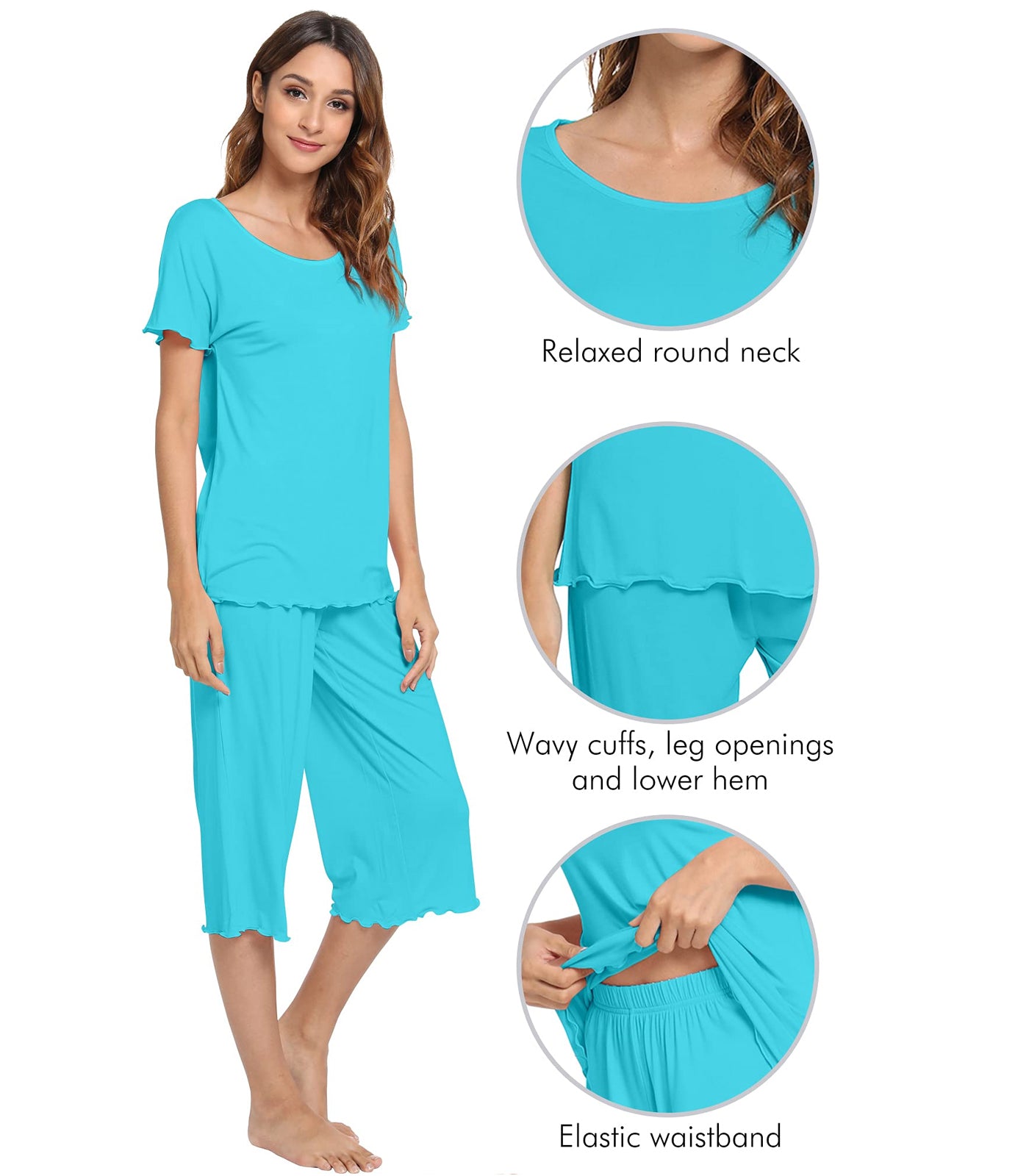 WiWi Womens Bamboo Comfy Sleepwear Pajamas Set Stretchy Pjs Short Sleeves  Top with Pants Loungewear S-2X : : Clothing, Shoes & Accessories