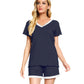 WiWi Women's Cute V-Neck Bamboo Pajamas Set